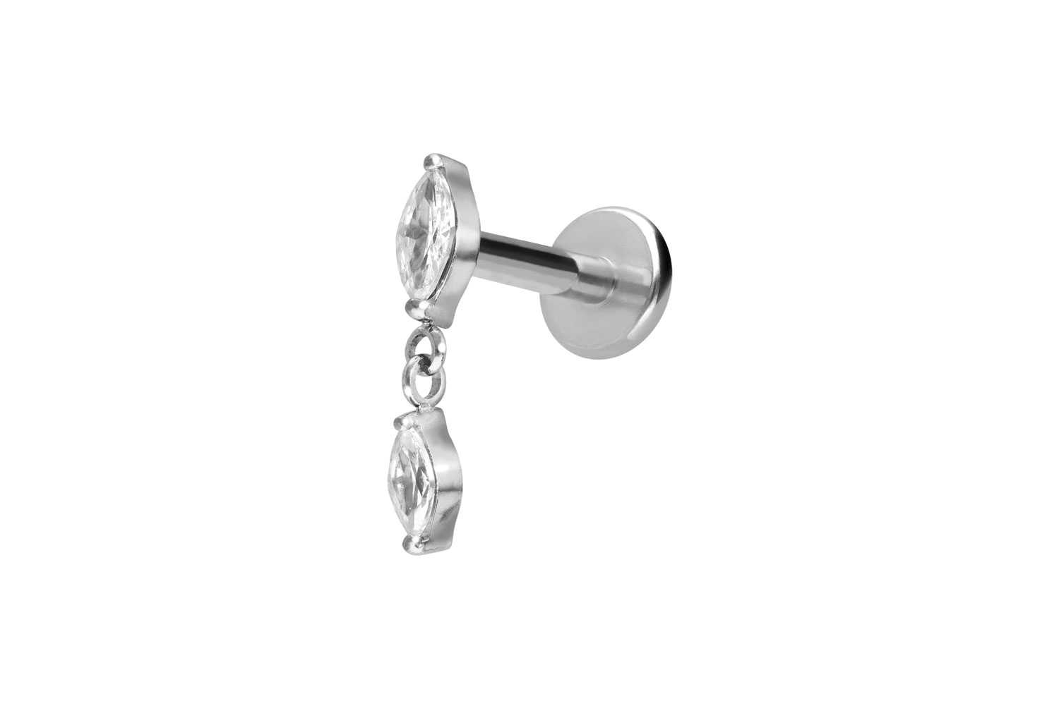 Titan Labret Piercing mit Push Fit 2 KRISTALLTROPFEN